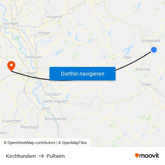 Kirchhundem to Pulheim map