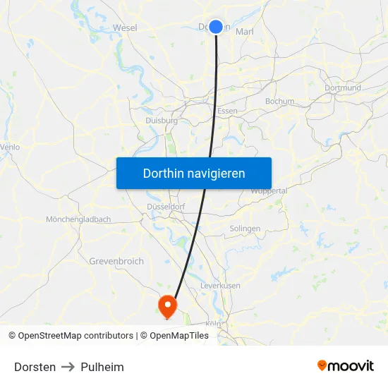 Dorsten to Pulheim map