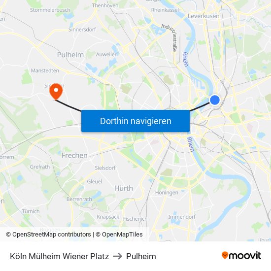 Köln Mülheim Wiener Platz to Pulheim map