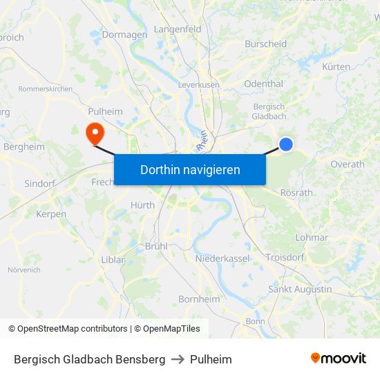 Bergisch Gladbach Bensberg to Pulheim map