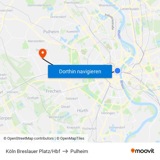 Köln Breslauer Platz/Hbf to Pulheim map