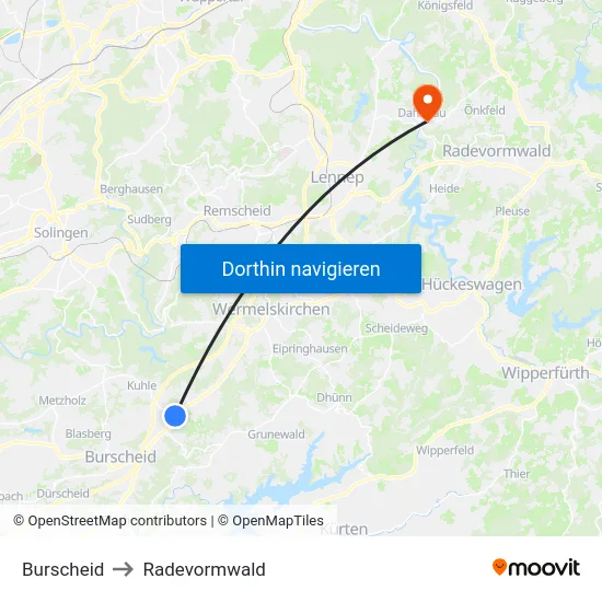 Burscheid to Radevormwald map