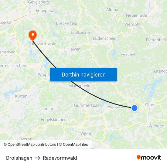 Drolshagen to Radevormwald map