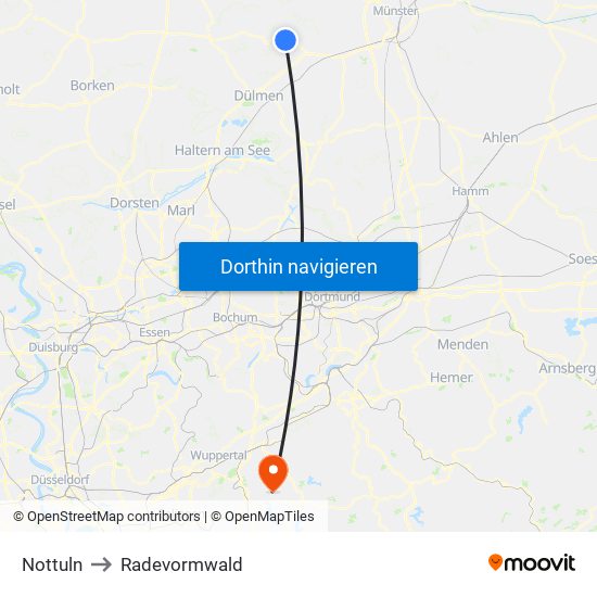 Nottuln to Radevormwald map