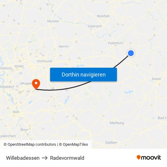 Willebadessen to Radevormwald map