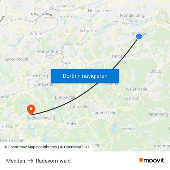 Menden to Radevormwald map