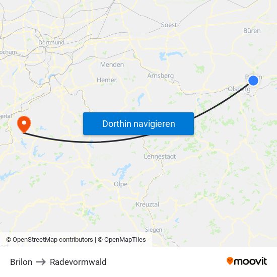 Brilon to Radevormwald map