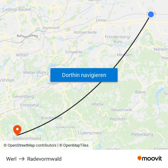 Werl to Radevormwald map