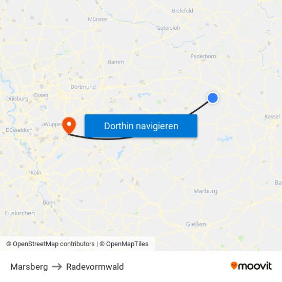 Marsberg to Radevormwald map