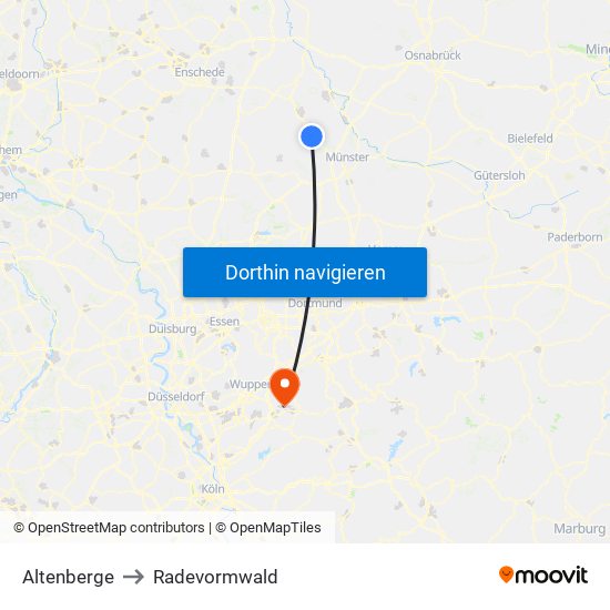 Altenberge to Radevormwald map