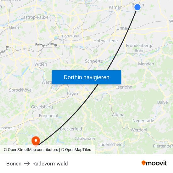 Bönen to Radevormwald map