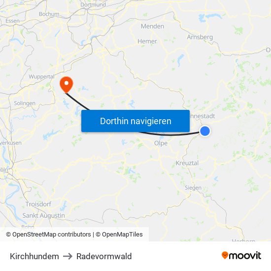 Kirchhundem to Radevormwald map