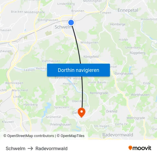 Schwelm to Radevormwald map