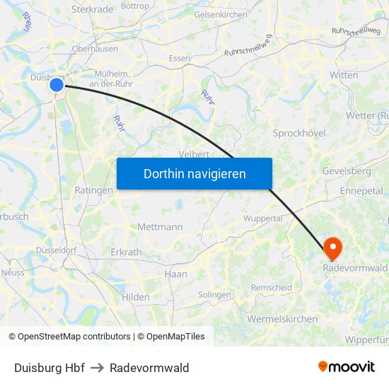 Duisburg Hbf to Radevormwald map