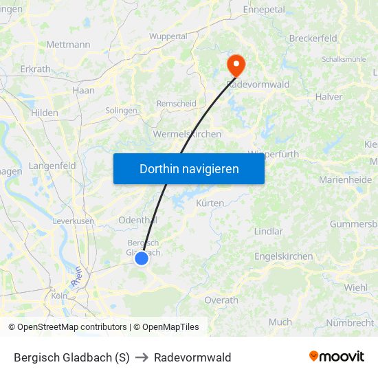 Bergisch Gladbach (S) to Radevormwald map