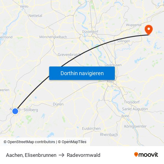 Aachen, Elisenbrunnen to Radevormwald map
