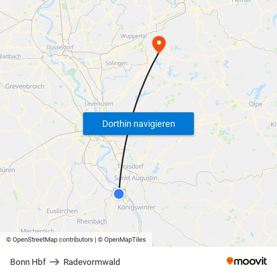 Bonn Hbf to Radevormwald map