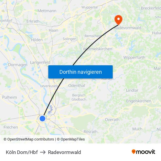 Köln Dom/Hbf to Radevormwald map