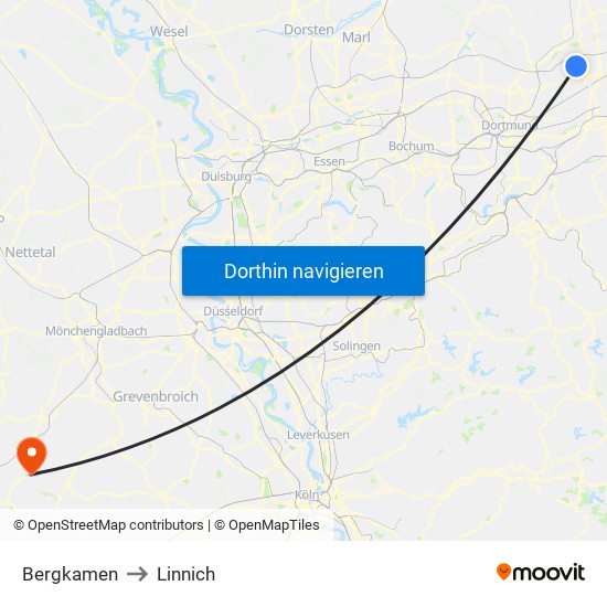 Bergkamen to Linnich map