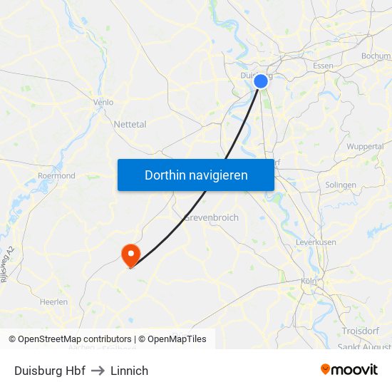 Duisburg Hbf to Linnich map