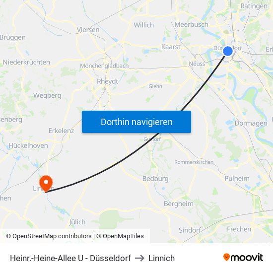 Heinr.-Heine-Allee U - Düsseldorf to Linnich map