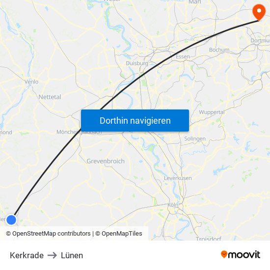 Kerkrade to Lünen map