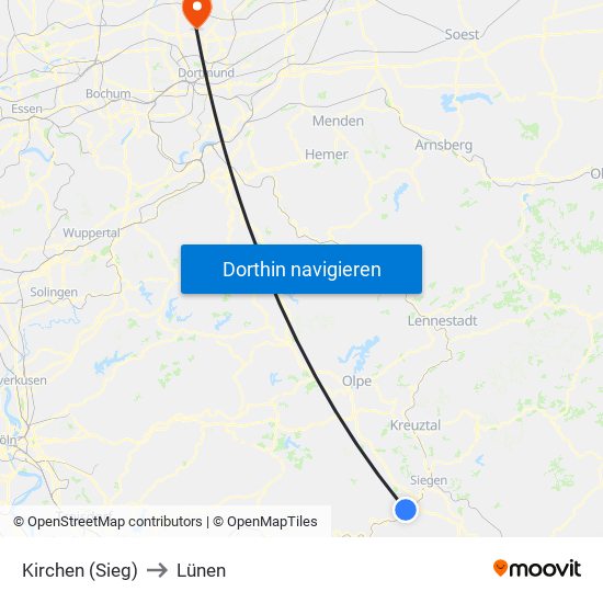 Kirchen (Sieg) to Lünen map