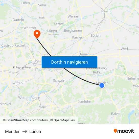 Menden to Lünen map