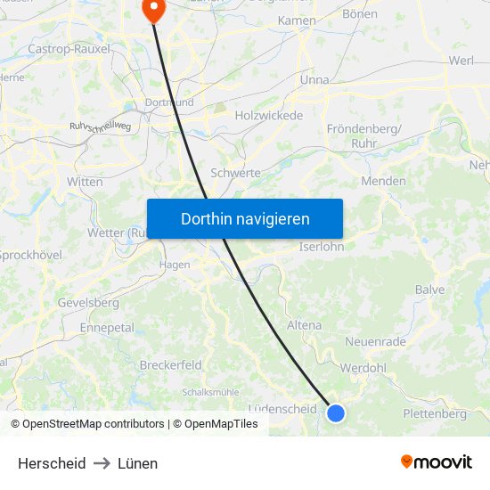 Herscheid to Lünen map