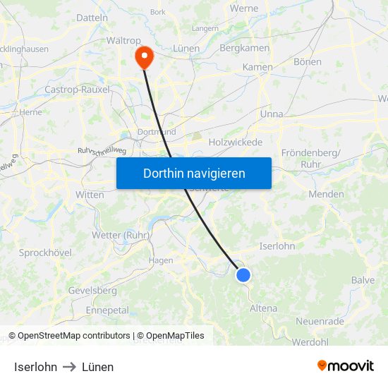 Iserlohn to Lünen map