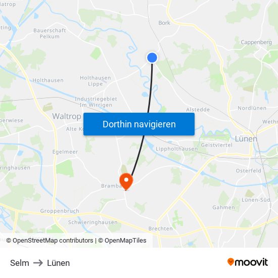 Selm to Lünen map
