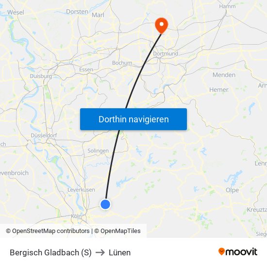 Bergisch Gladbach (S) to Lünen map