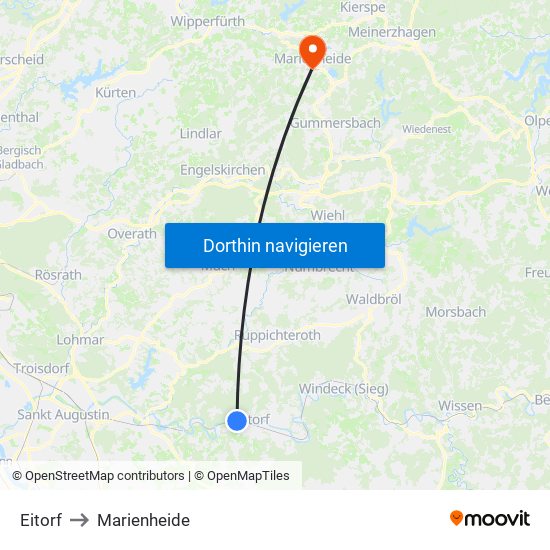 Eitorf to Marienheide map