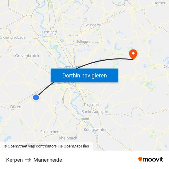 Kerpen to Marienheide map