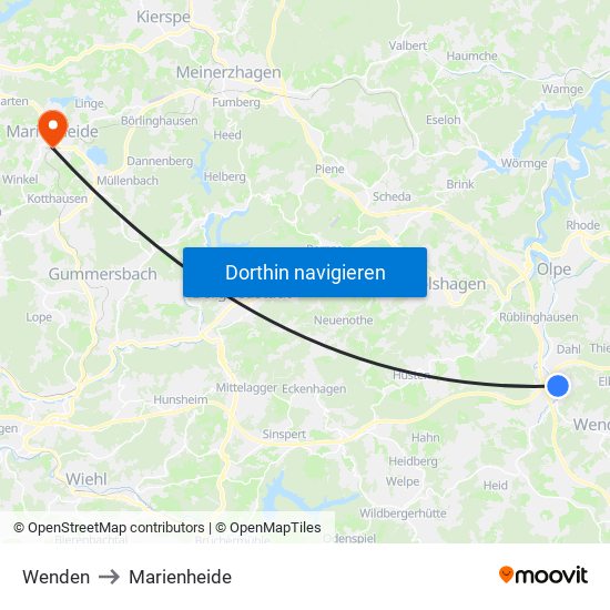 Wenden to Marienheide map