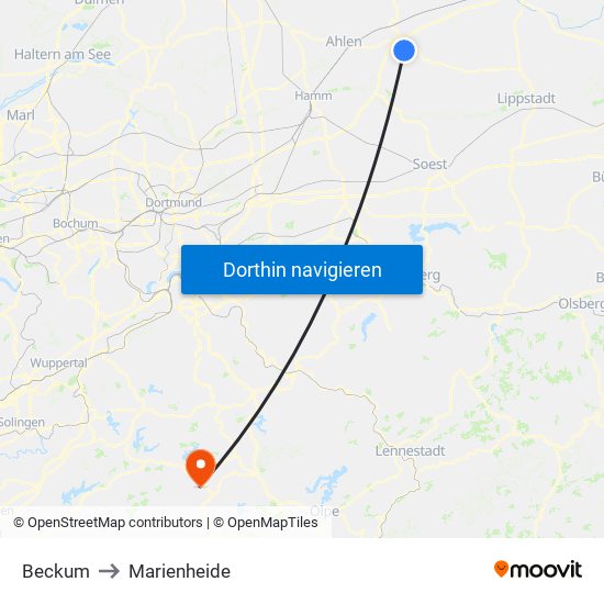 Beckum to Marienheide map