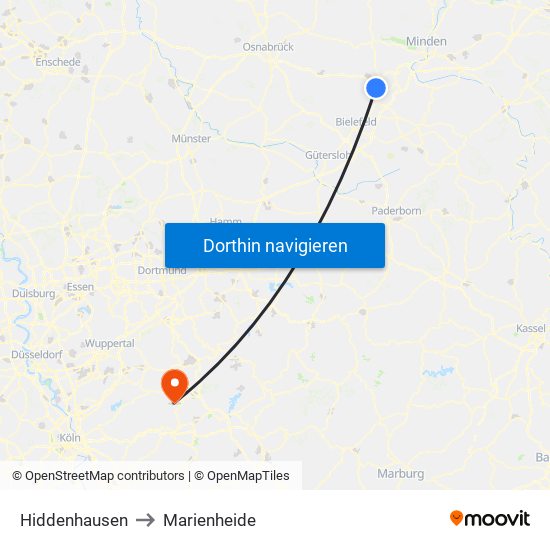 Hiddenhausen to Marienheide map