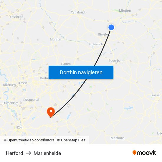 Herford to Marienheide map