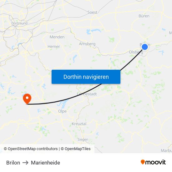 Brilon to Marienheide map