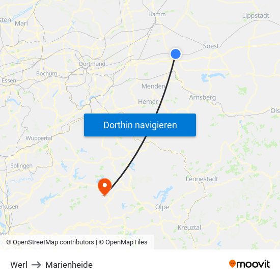 Werl to Marienheide map