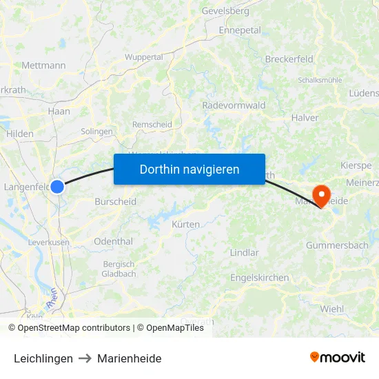 Leichlingen to Marienheide map