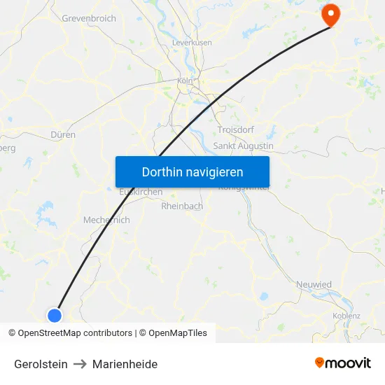 Gerolstein to Marienheide map