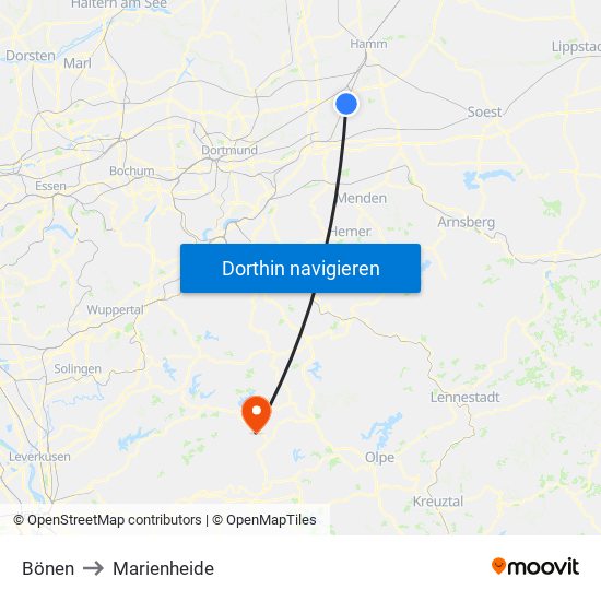 Bönen to Marienheide map