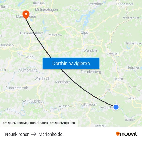 Neunkirchen to Marienheide map