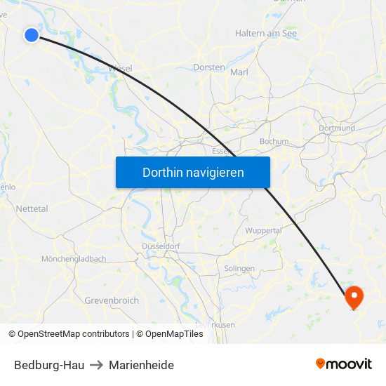 Bedburg-Hau to Marienheide map