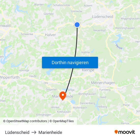 Lüdenscheid to Marienheide map