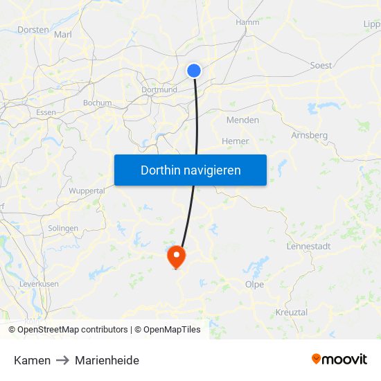 Kamen to Marienheide map