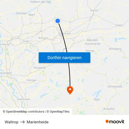 Waltrop to Marienheide map