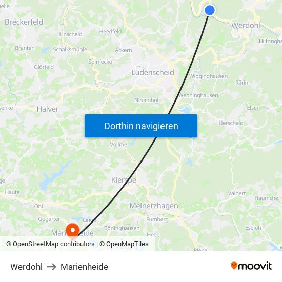 Werdohl to Marienheide map