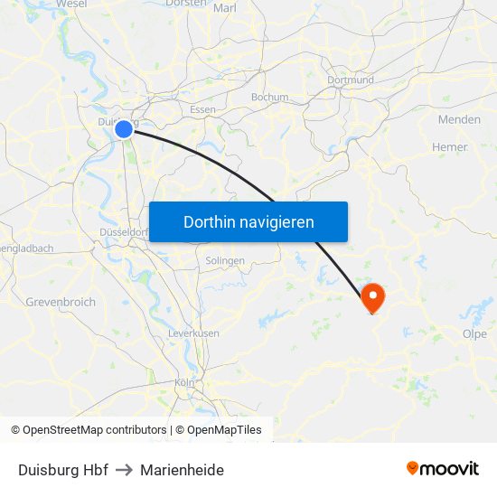 Duisburg Hbf to Marienheide map